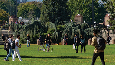 Students walking in the college garden