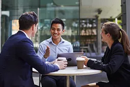 Students are talking in the cafeteria