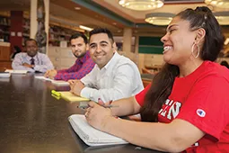 Students talking and laughing in the classroom